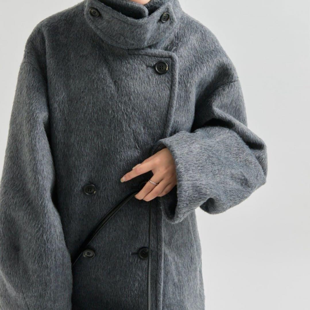 mystic ミスティックウール混 シャギーミドルコート　チャコールグレー