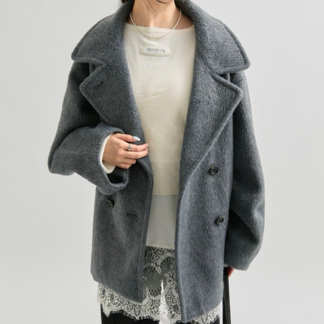 mystic ミスティックウール混 シャギーミドルコート　チャコールグレー