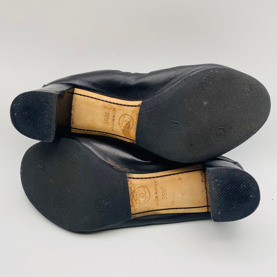 CHANEL ブラック フラワーモチーフ フラットシューズ