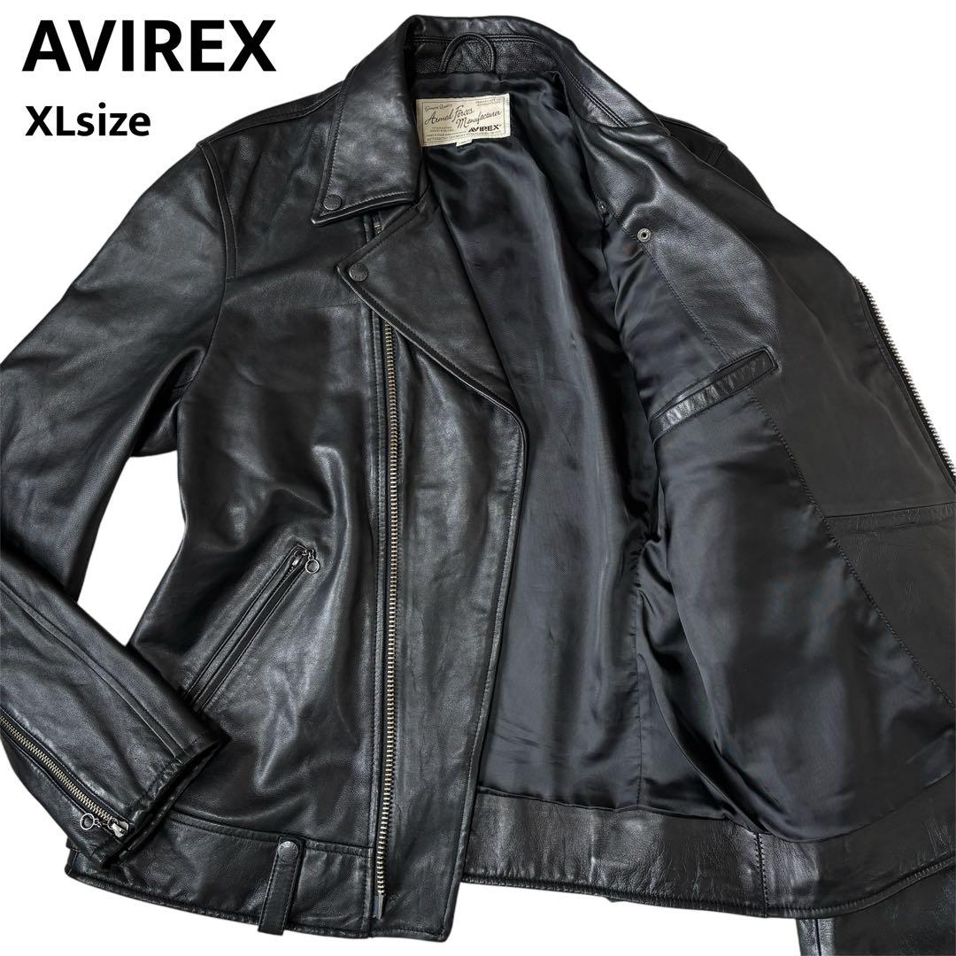 美品 AVIREX ダブル ライダースジャケット ラムレザー XLサイズ 黒