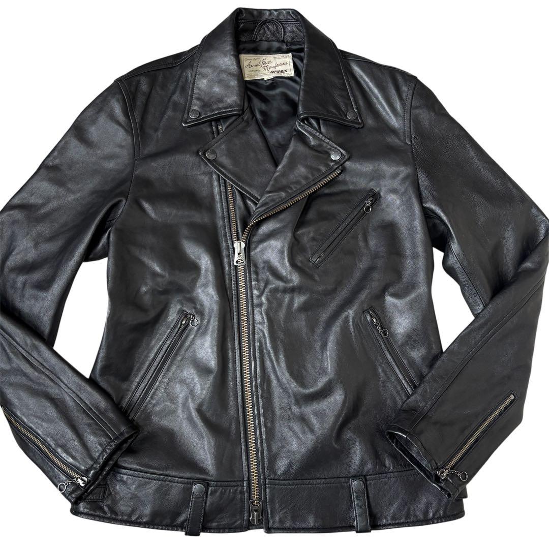 美品 AVIREX ダブル ライダースジャケット ラムレザー XLサイズ 黒