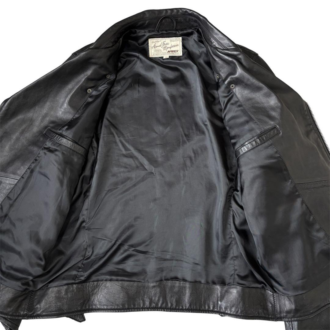 美品 AVIREX ダブル ライダースジャケット ラムレザー XLサイズ 黒