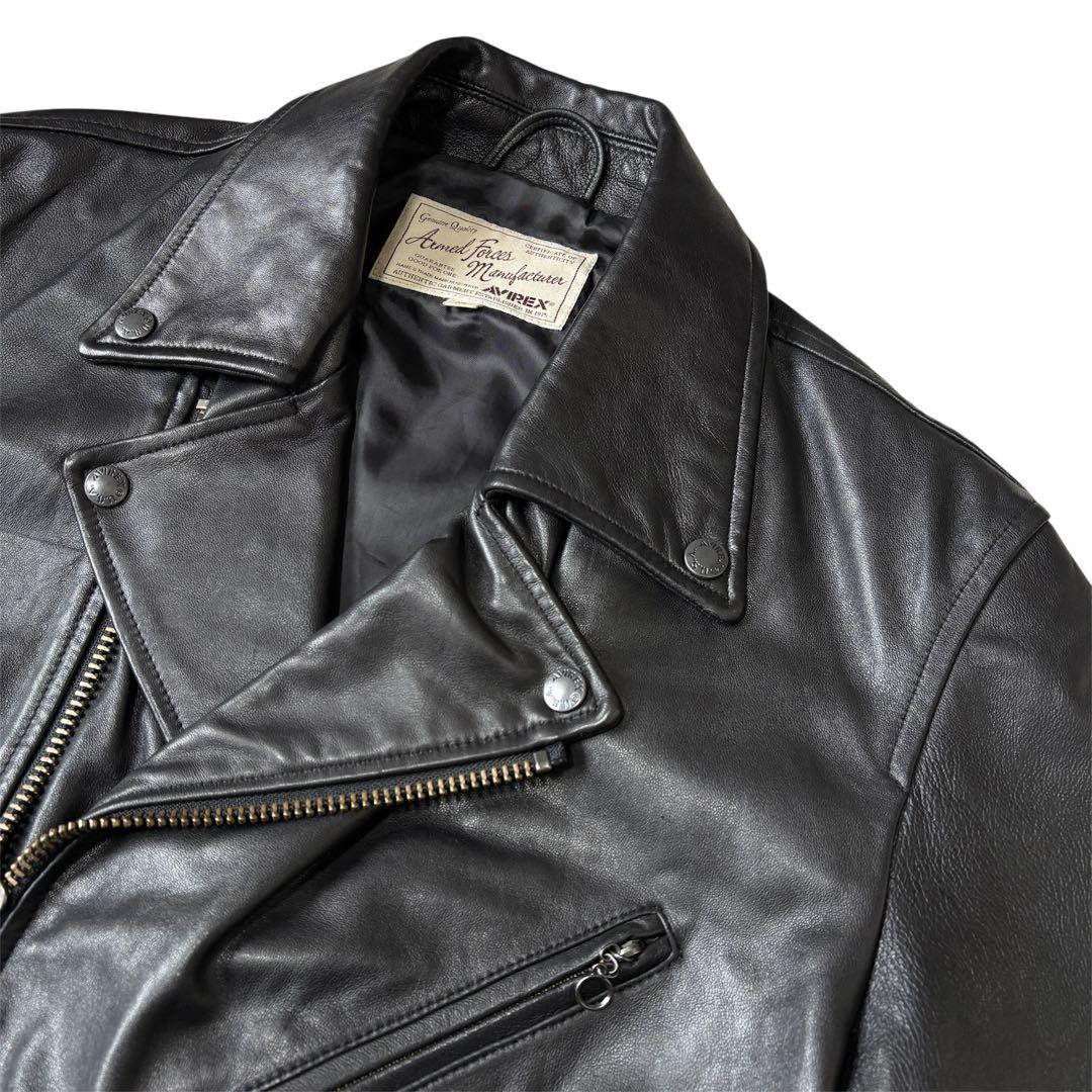 美品 AVIREX ダブル ライダースジャケット ラムレザー XLサイズ 黒