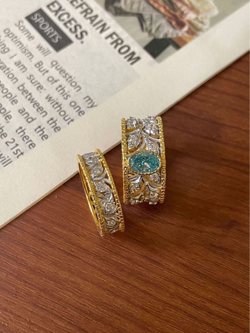 【S925純銀】ブチェラッティ風 彫金ワイドリング／クラシックアンティーク