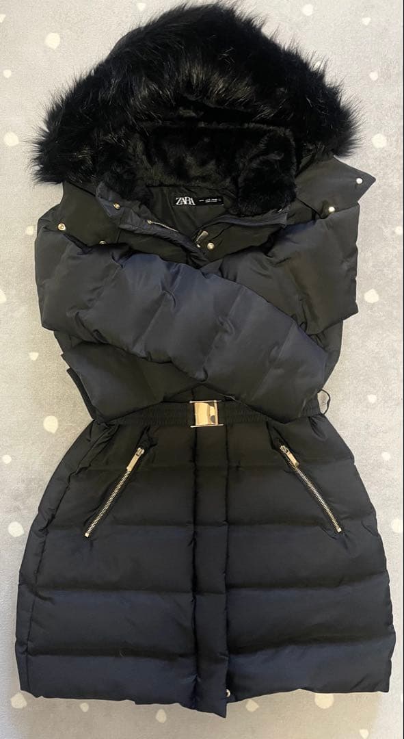 ZARA フェイクファーフーデッドダウン パフジャケット ダウン コート