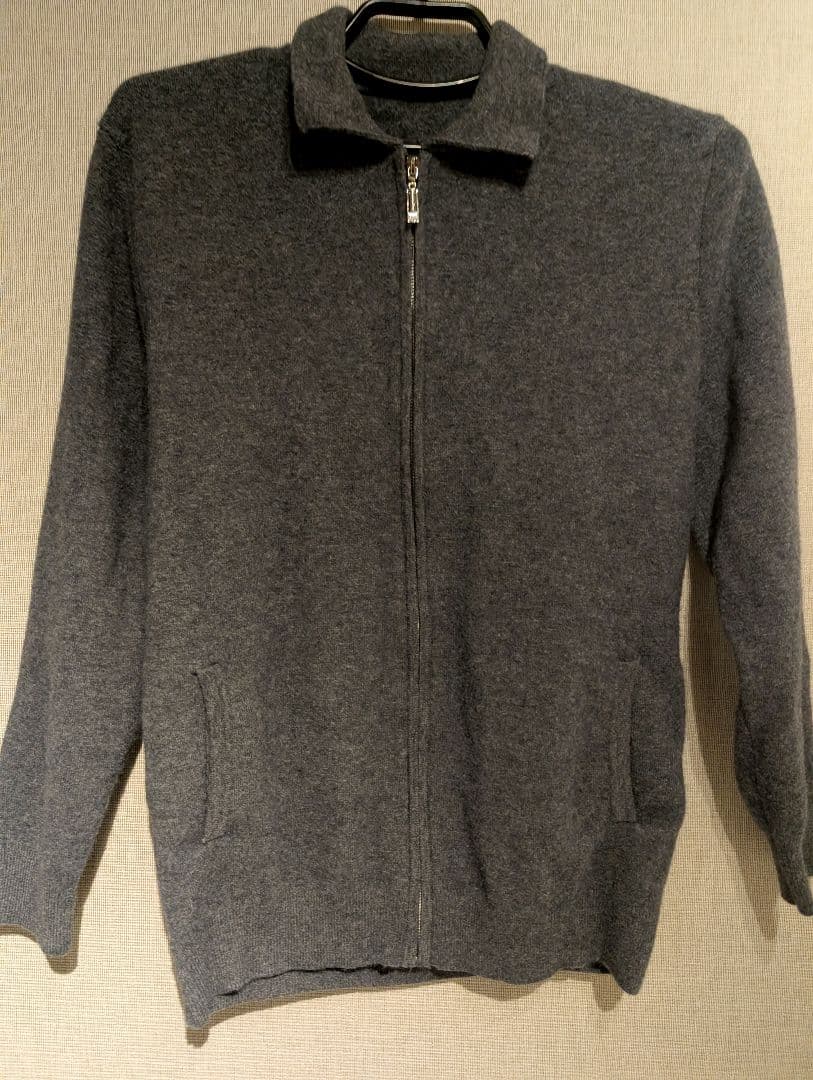 カシミヤ100% ジップアップニットカーディガン ダークグレー