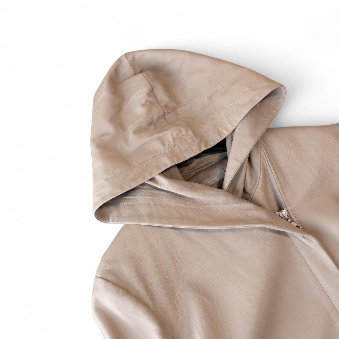 試着のみ セオリーリュクス ラムレザーフードブルゾン 40 グレージュ