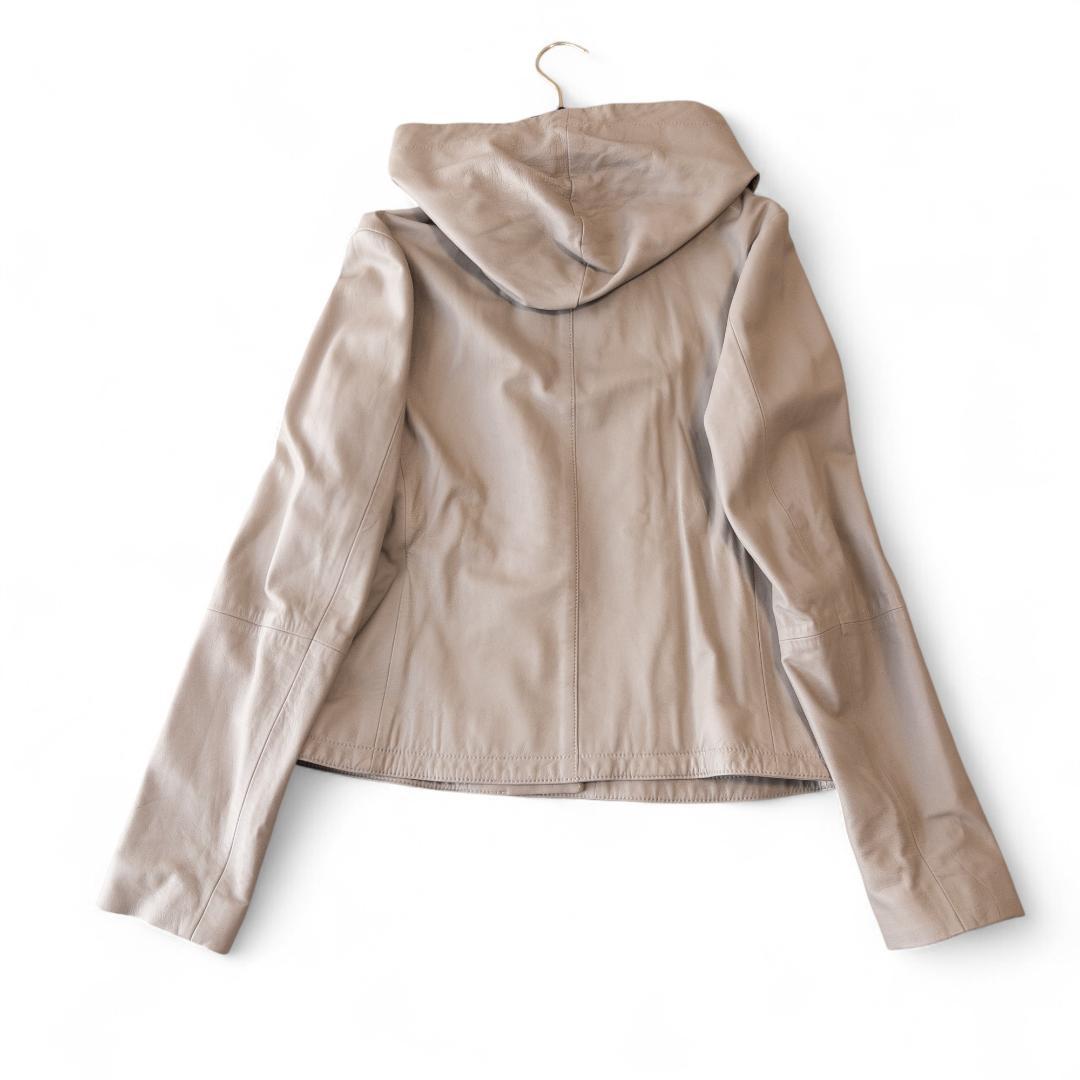 試着のみ セオリーリュクス ラムレザーフードブルゾン 40 グレージュ
