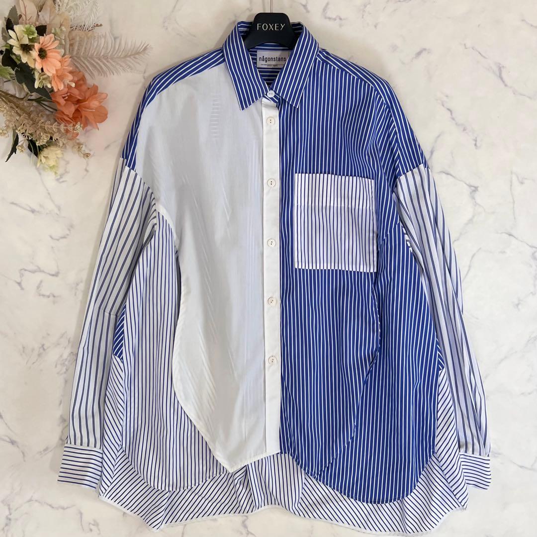 nagonstans Stripe MIX egg ドレープ SH シャツ