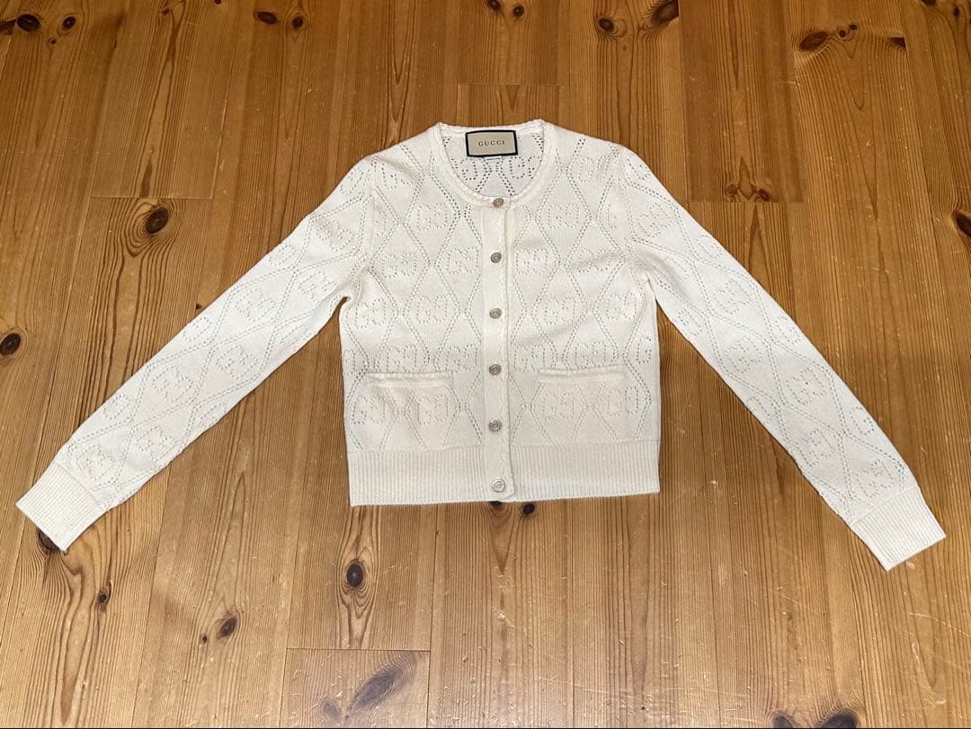 GUCCI ホワイト レース編み カーディガン