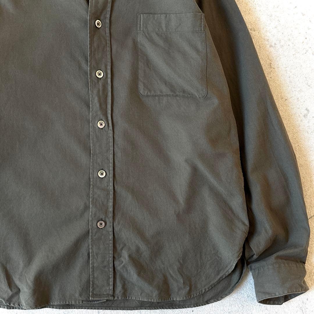 マーガレットハウエル メンズ L 起毛感 コットン バンドカラーシャツ カーキ