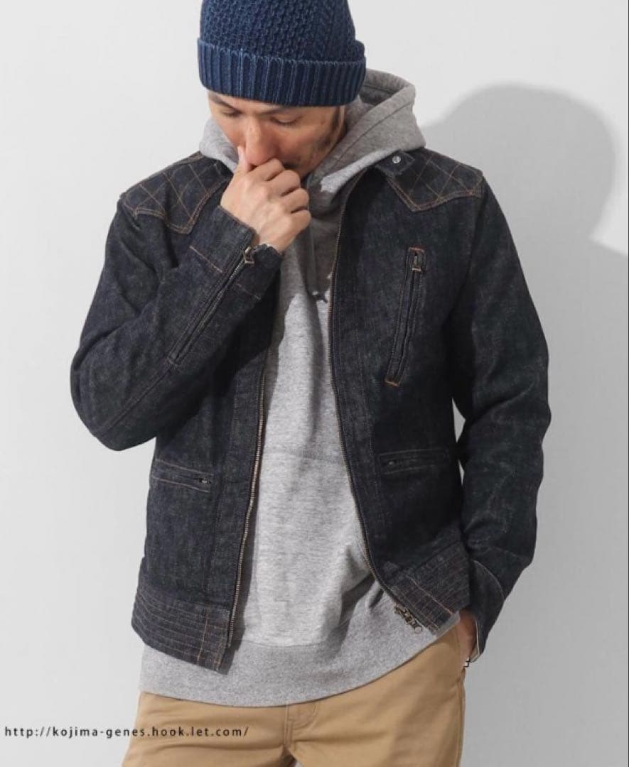 児島ジーンズ デニムジャケット シングルライダースジャケット XLサイズ