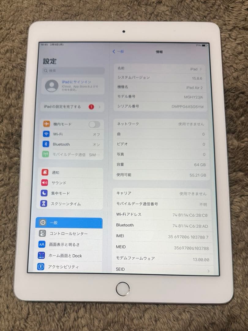 iPad Air 2 64GB セルラー A1567