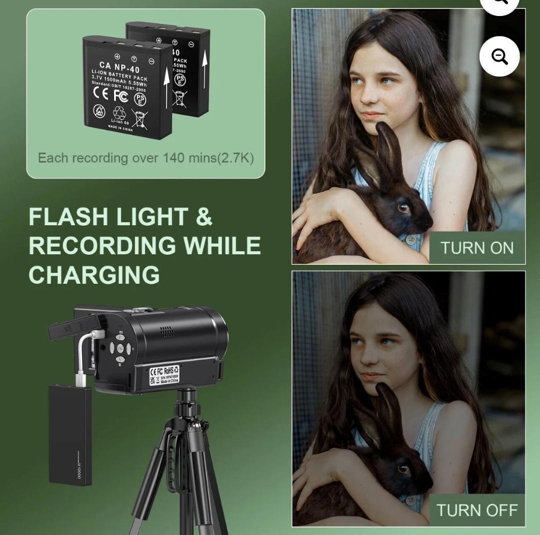 ビデオカメラ 2.7K 16 倍デジタルズーム ウェブカメラ 2.8 インチ軽量