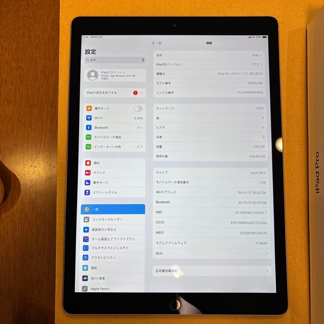 iPad Pro（12.9インチ） Cellular SIM解除済み256GB
