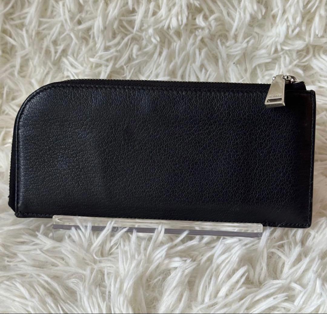 ジルサンダー 長財布 L字ファスナー 型押し レザー 黒 シルバー金具