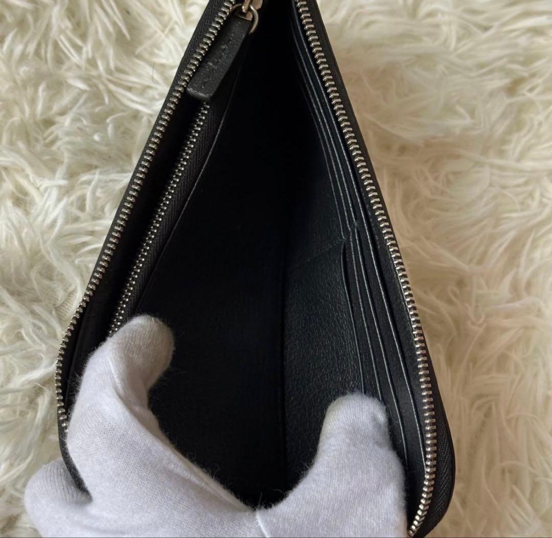ジルサンダー 長財布 L字ファスナー 型押し レザー 黒 シルバー金具
