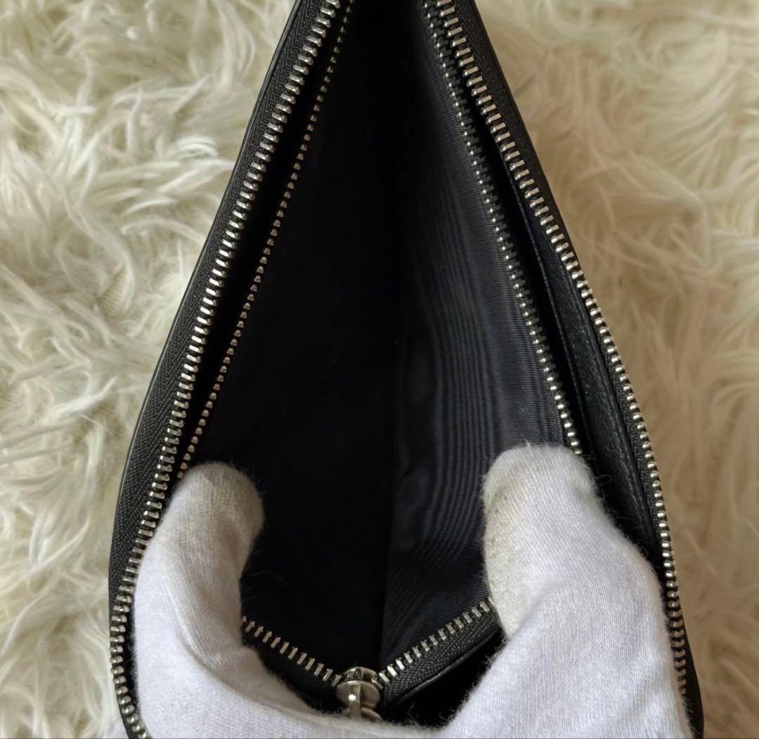 ジルサンダー 長財布 L字ファスナー 型押し レザー 黒 シルバー金具