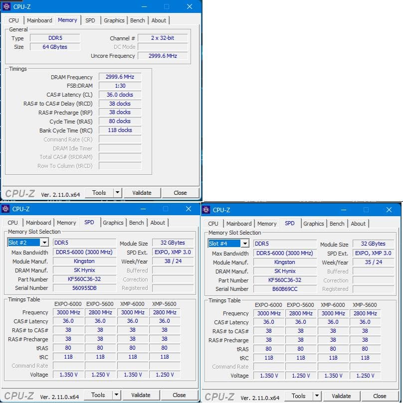 動作確認DDR5 6000Mhz CL36 32GB×2 Fury Beast