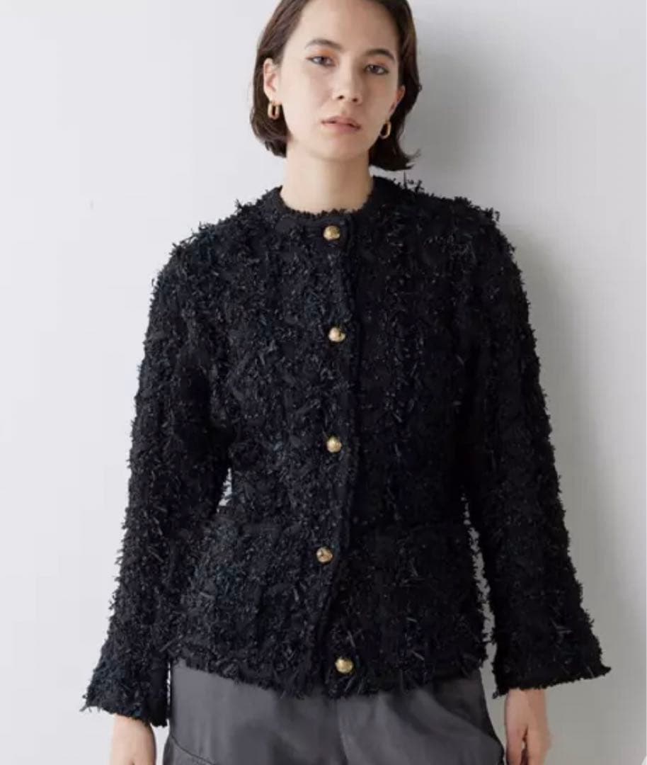 ウィムガゼット　ツイードカーディガン　ブラック