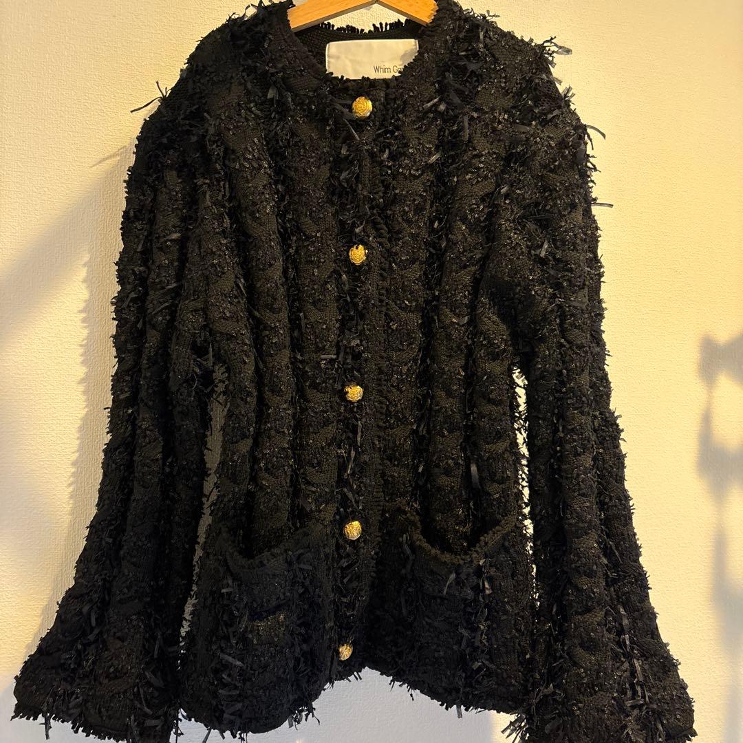 ウィムガゼット　ツイードカーディガン　ブラック