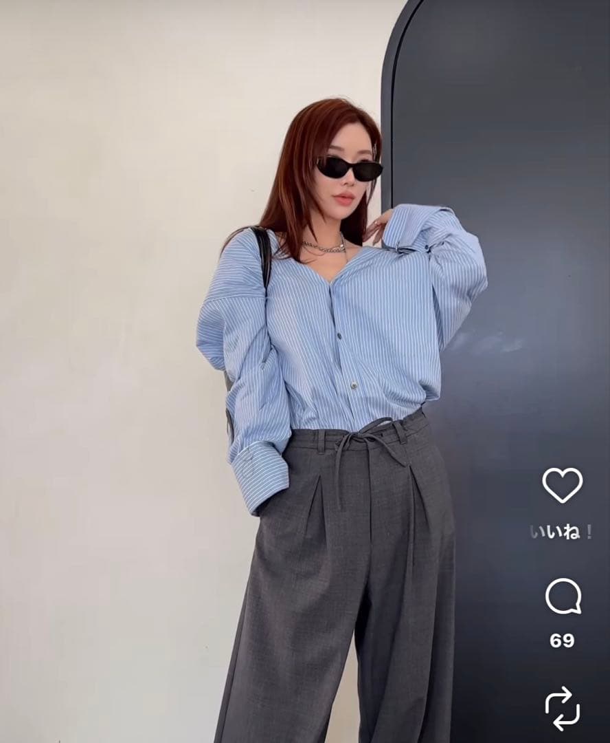 JOSE MOON 青白ストライプ 長袖シャツ