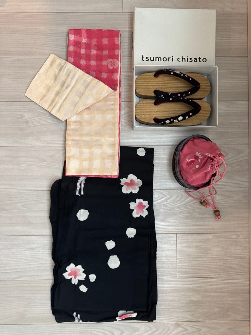 ツモリチサト　浴衣、帯、鞄、下駄、フルセット