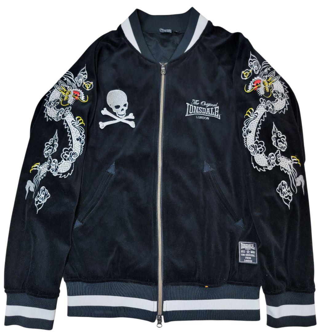 ほぼ未使用 ロンズデール LONSDALE 龍 スカル刺繍 ベロアスカジャン