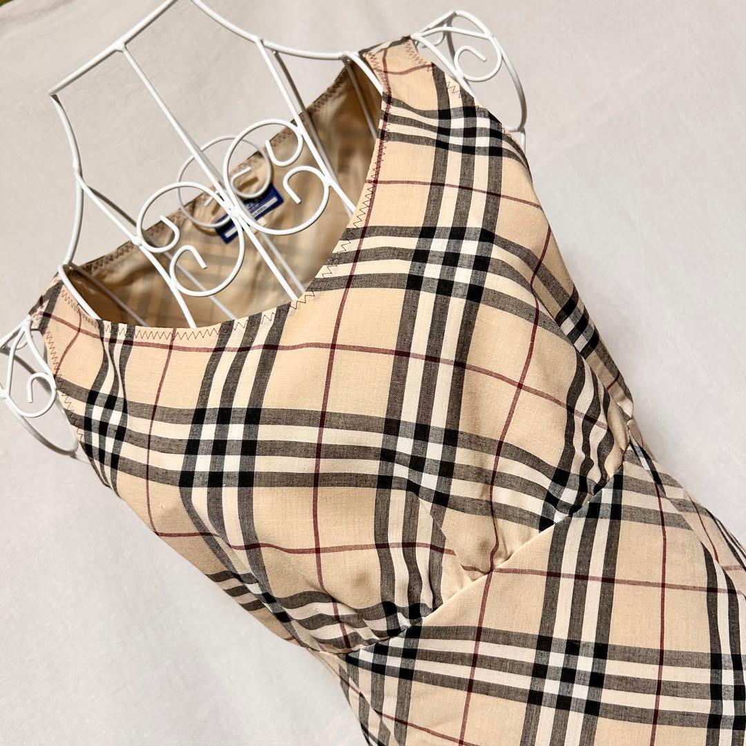 美品 バーバリーブルーレーベル ワンピース ノバチェック ひざ丈 おしゃれ 36