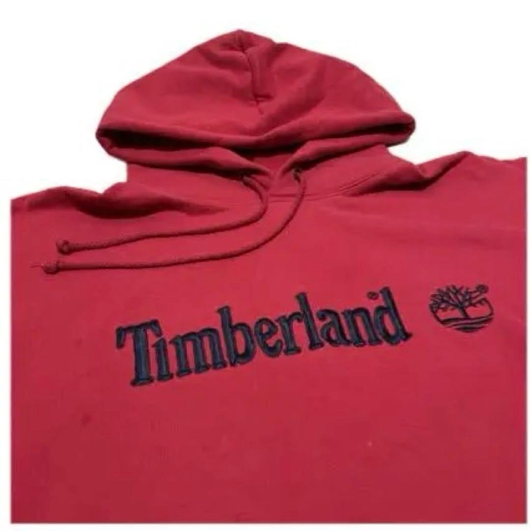 Timberland 赤 フーディ ロゴ入り　パーカー