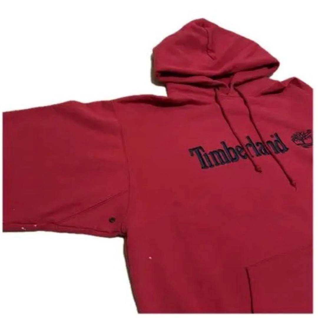 Timberland 赤 フーディ ロゴ入り　パーカー