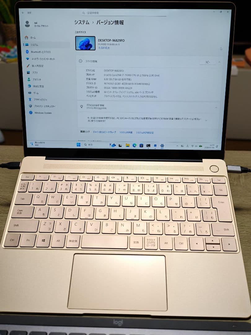 Windowsノート本体 HUAWEI Matebook X core i7-7500U 512GB