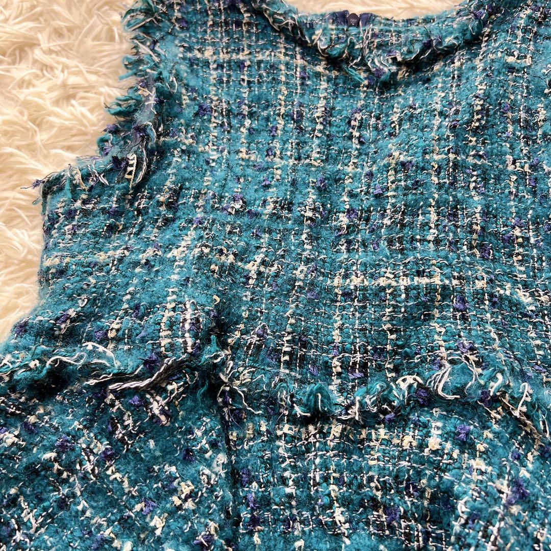 シェリエ sheller ターコイズ　ツイード　ペプラム