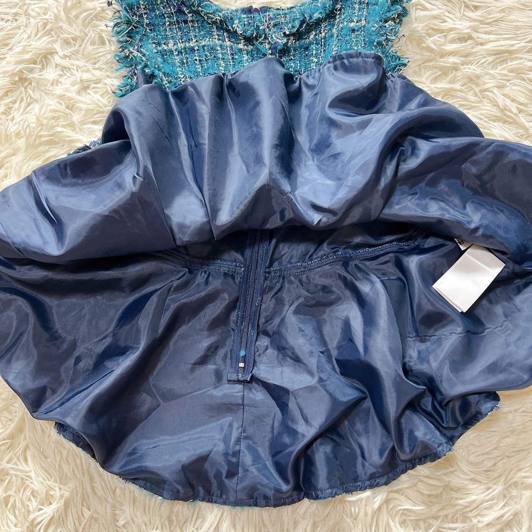 シェリエ sheller ターコイズ　ツイード　ペプラム