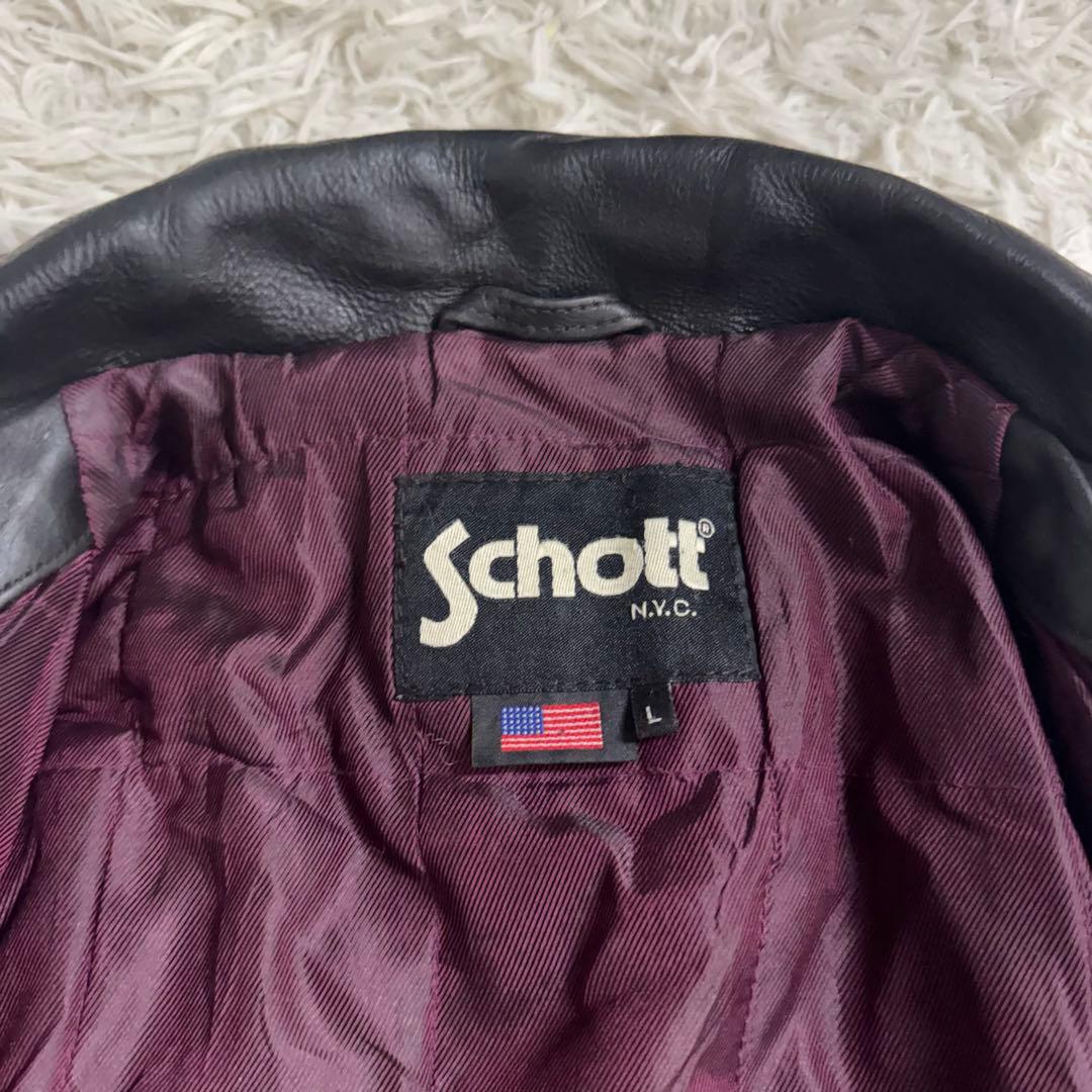 Schott シングルライダース 本革 刺繍ロゴ レザージャケット　XL相当