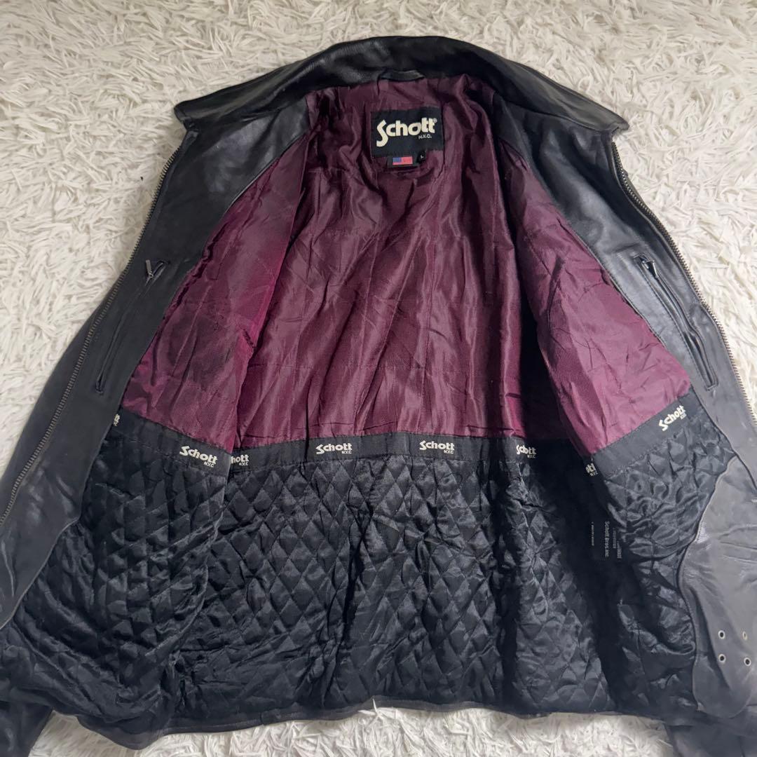Schott シングルライダース 本革 刺繍ロゴ レザージャケット　XL相当
