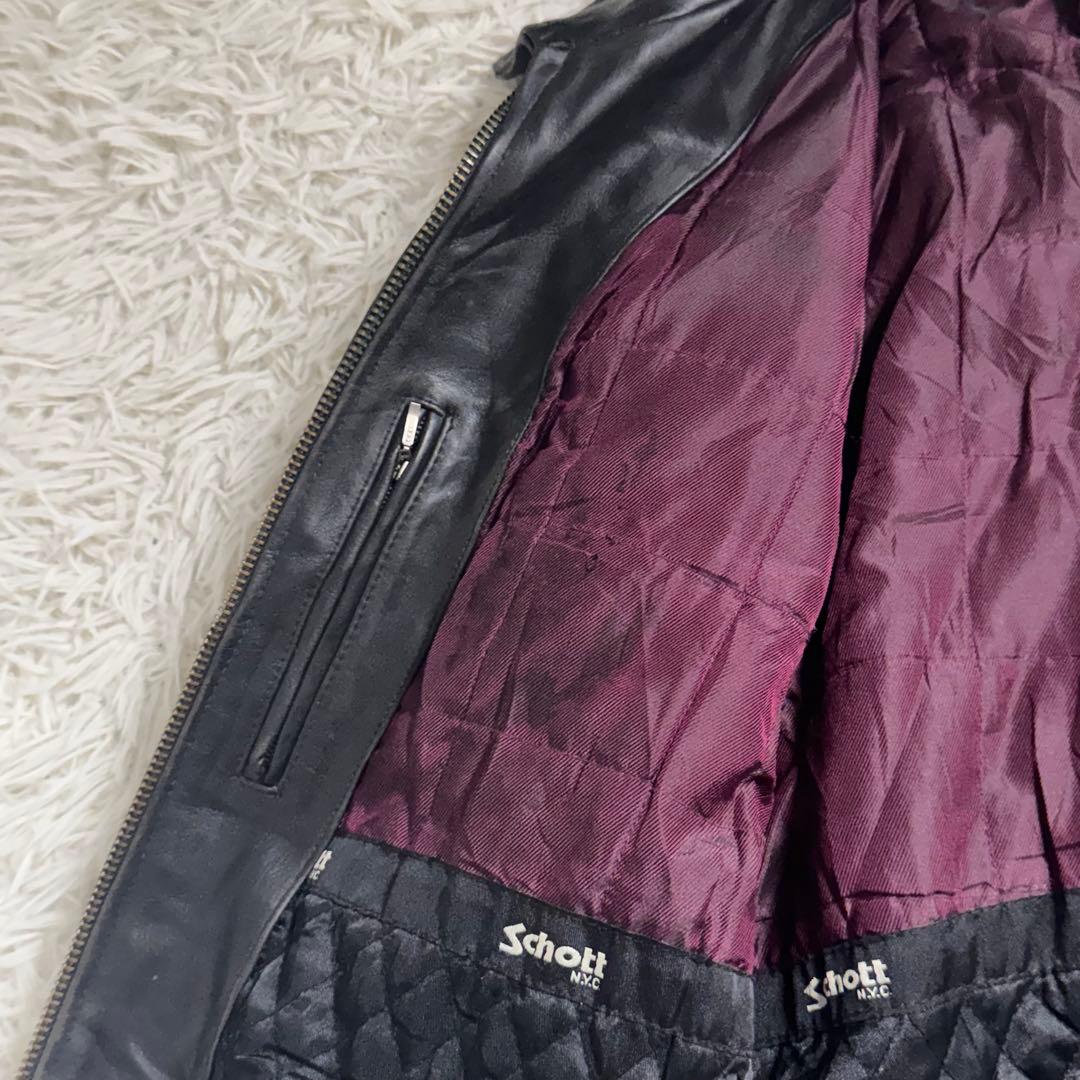 Schott シングルライダース 本革 刺繍ロゴ レザージャケット　XL相当