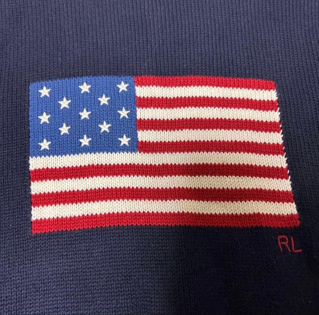 USA製 ポロラルフローレン 星条旗ニット L ネイビー
