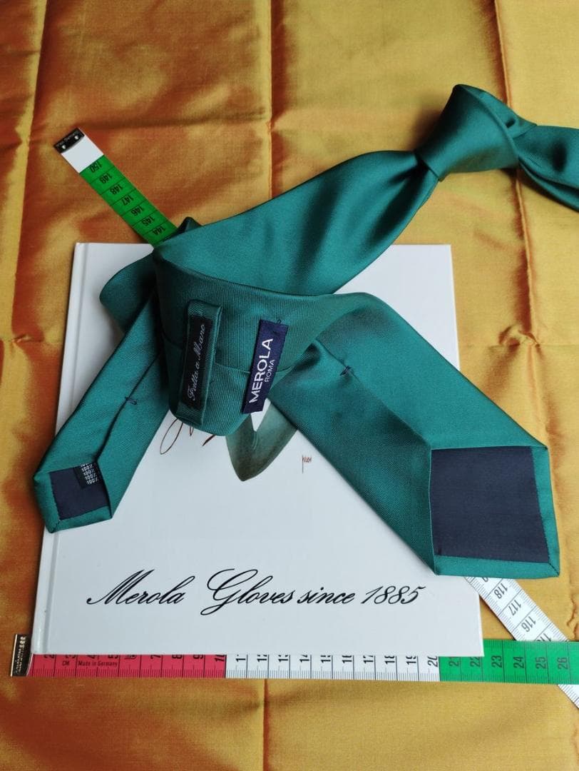 値下げ メローラ 3fold 緑無地 ネクタイ MEROLA M37