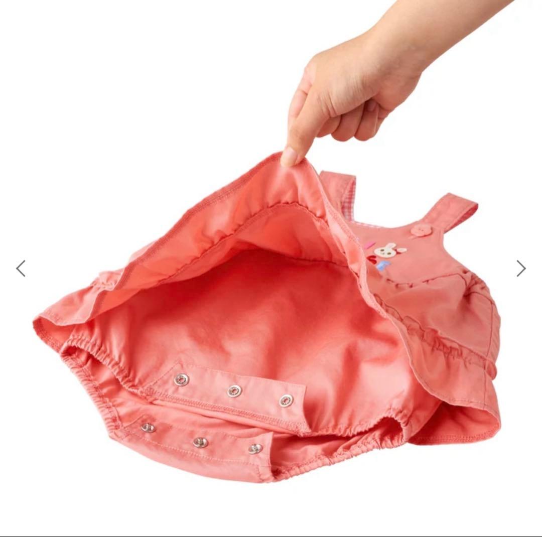 Miki House コーラルピンクロンパース S/M ミキハウス カバーオール