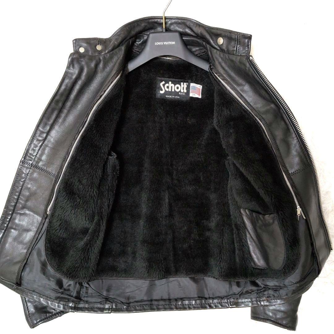 ✨美品✨ショット ライダースジャケット ダブル ボアライナー 34 641 黒