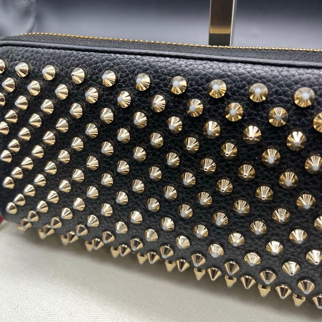 ルブタン 長財布 ラウンドファスナー パネトーネ 金スタッズ レザー シボ革 黒