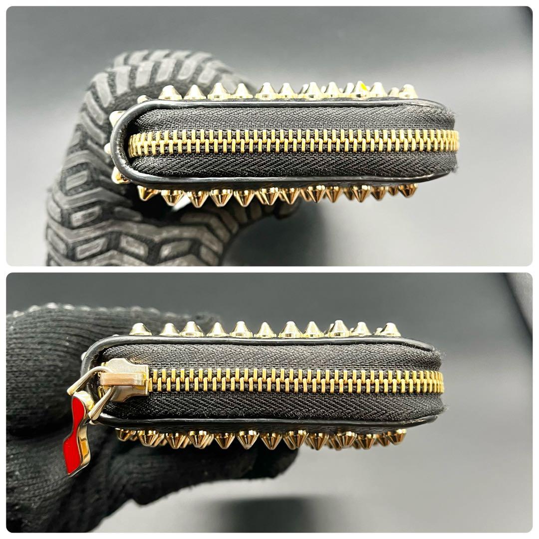 ルブタン 長財布 ラウンドファスナー パネトーネ 金スタッズ レザー シボ革 黒