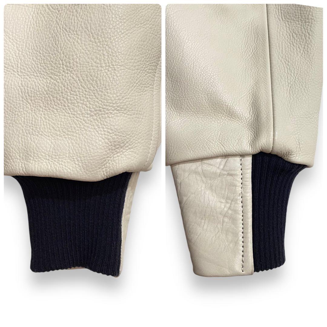 sacai luck サカイラック 袖レザースタジャン ネイビー ストライプ S