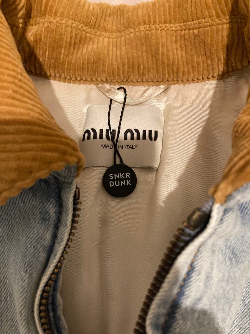 ミュウミュウ GWB221 ユーズド加工ロゴ刺繍中綿デニムブルゾン レディース