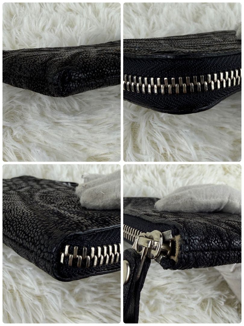 【極美品】象革 エレファント 長財布 L字ジップ エキゾチック 希少素材 黒