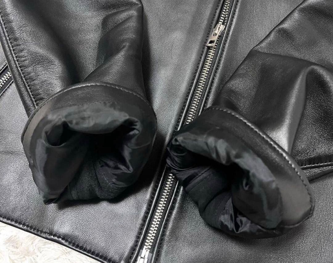 LIDNM ブラックレザージャケット スタンドカラー