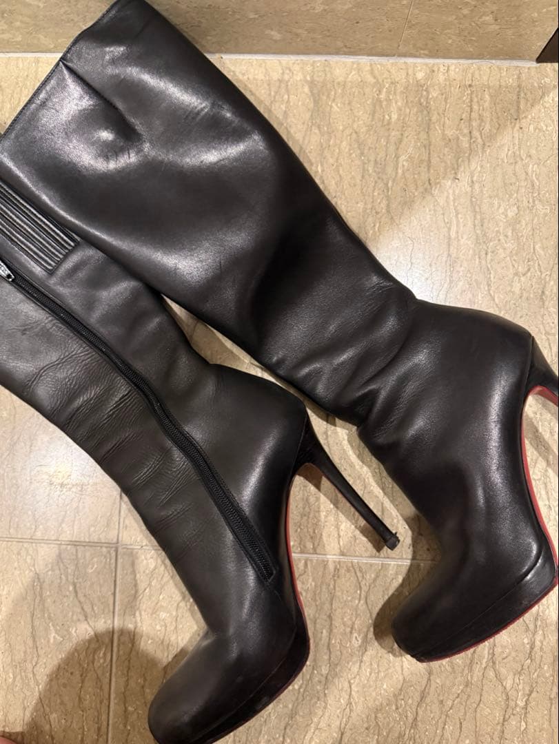 ルブタン　ブラックレザー　ロングブーツ 36ハーフ