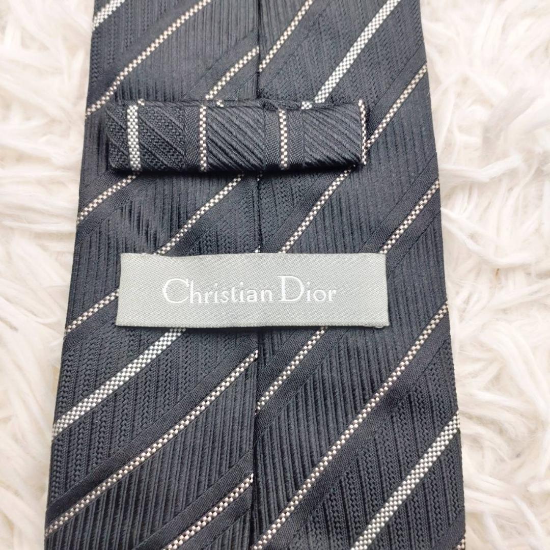 クリスチャンディオール 高級シルクネクタイ ストライプ柄 ブラック