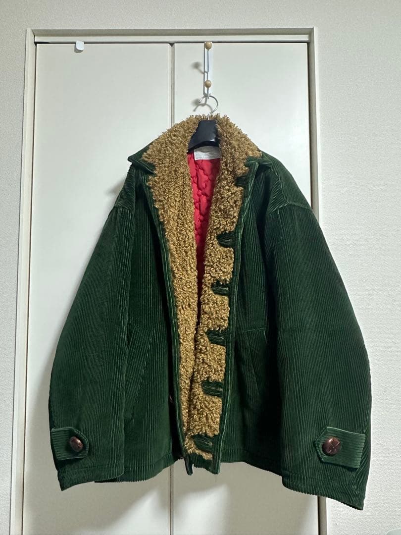 kolor23awコーデュロイ ボア襟ジャケット グリーンサイズ3